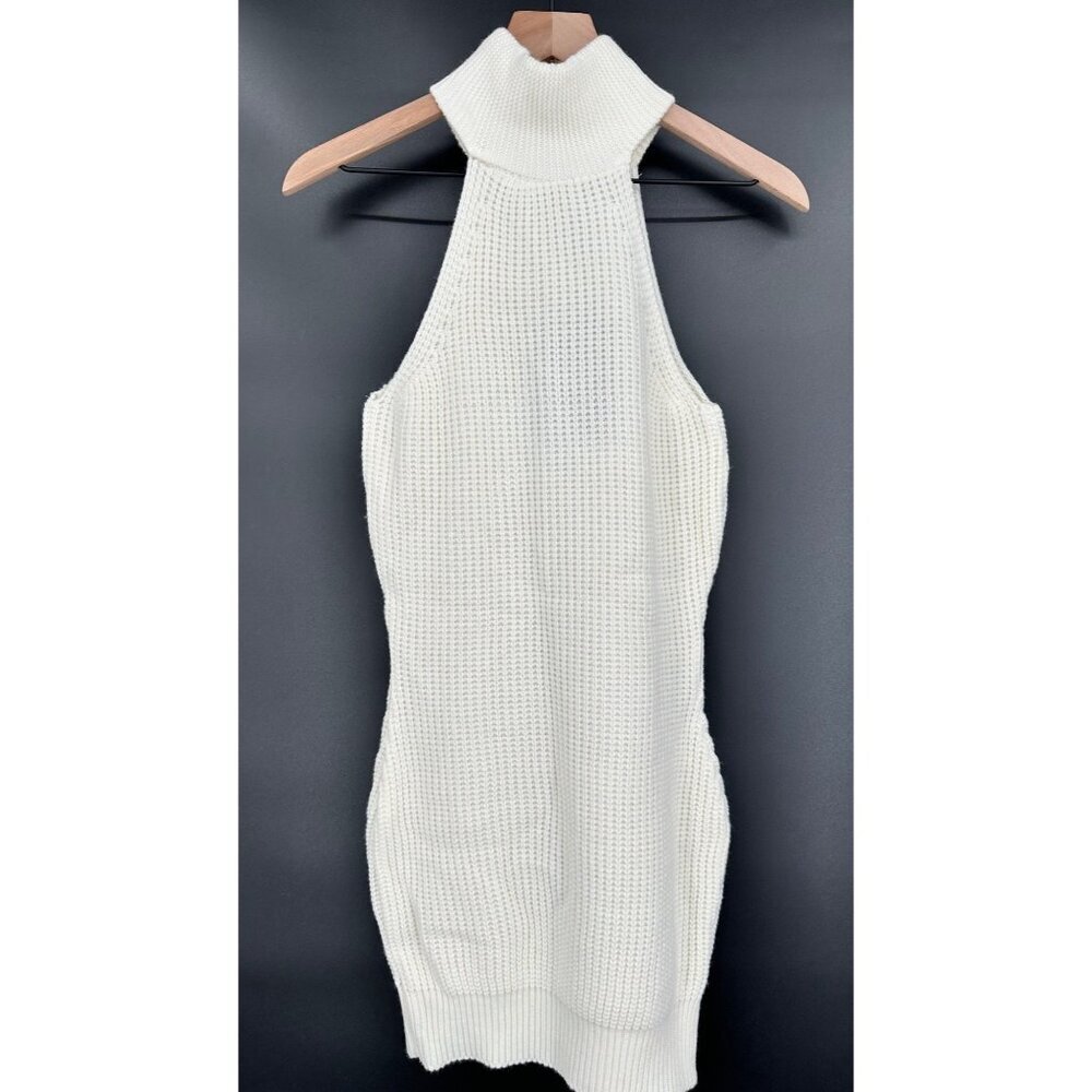 Missguided Halter Sweater Dress Women Small Off White Mini Bodycon NWT